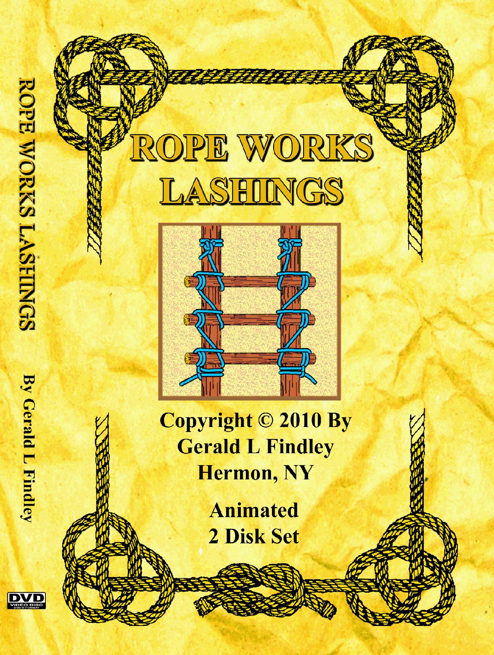 cover,lashing,squarw,diagonal,round,shear,tripod,ladder,floor,modified,traditional,
turn,plain,racking,Filipino,Japanese,West,country,half,hitch,mark,spars,
structures,bridges,towers,pioneering,gateways,fences,DVD,animated,format,Rope Works Laashings